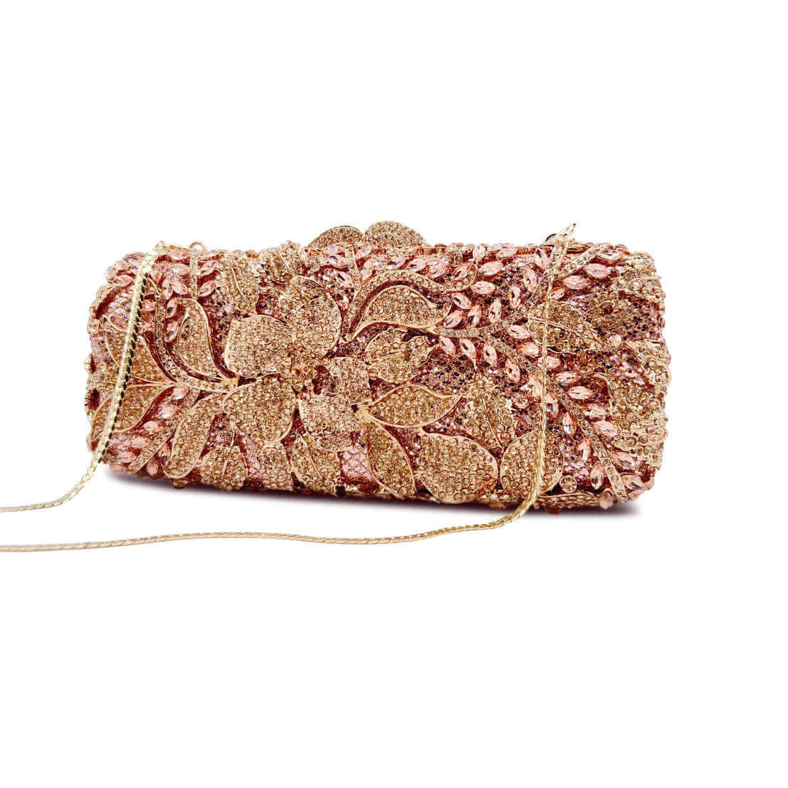 Gold Rhinestone Clutch with Floral Accents