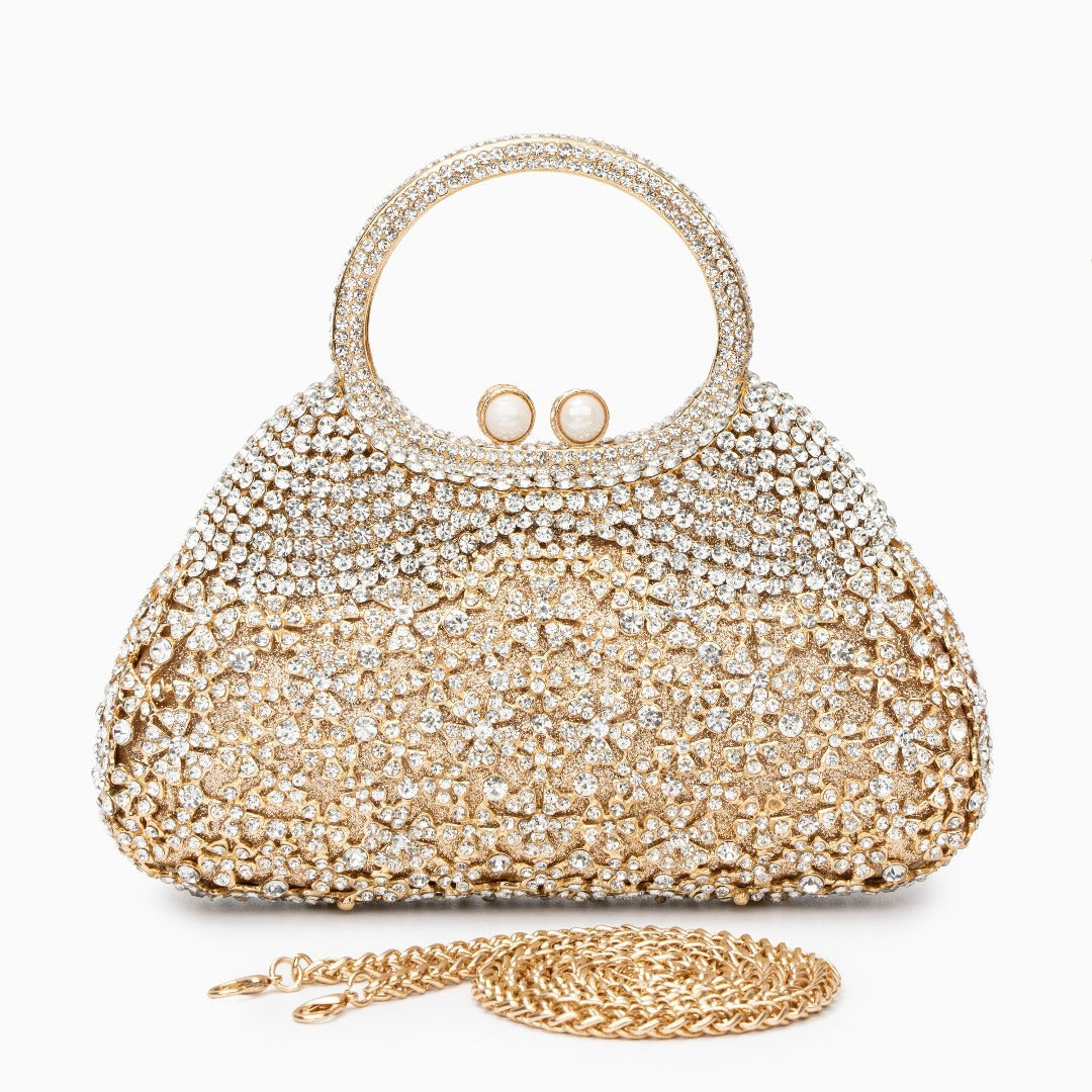 Gold Rhinestone Evening Bag with Round Handle