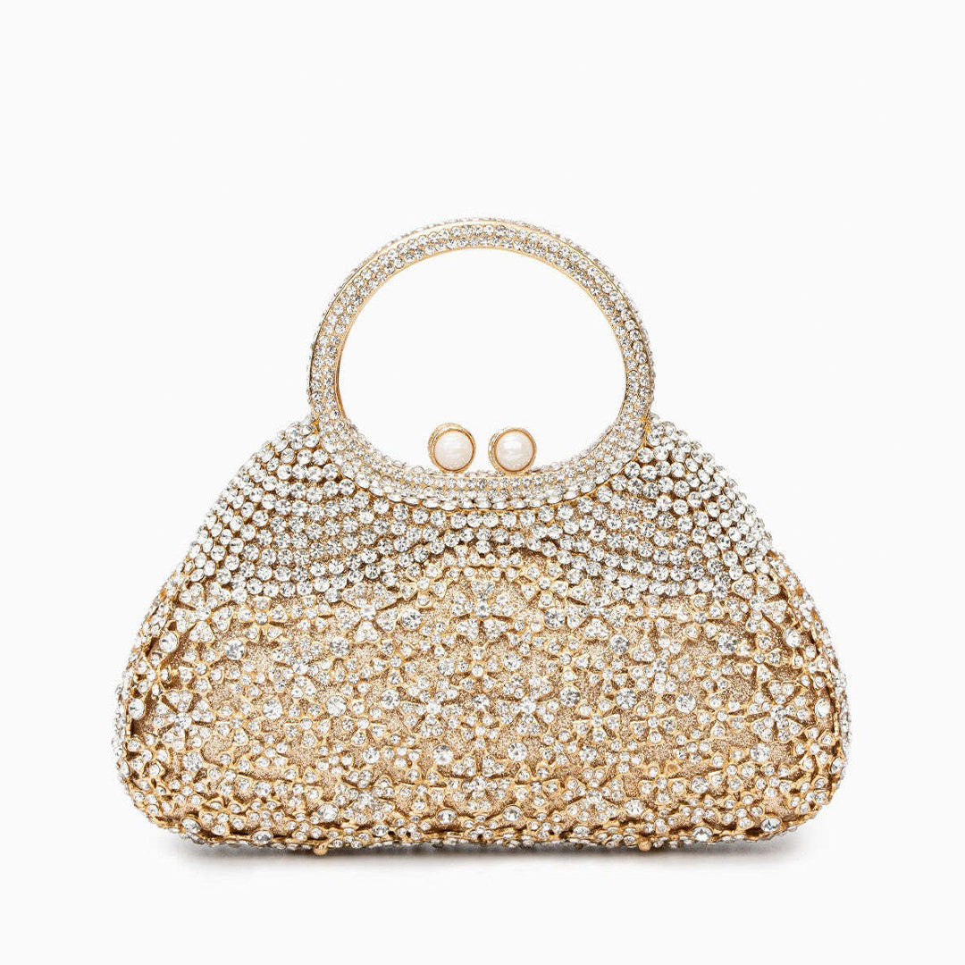 Gold Rhinestone Evening Bag with Round Handle