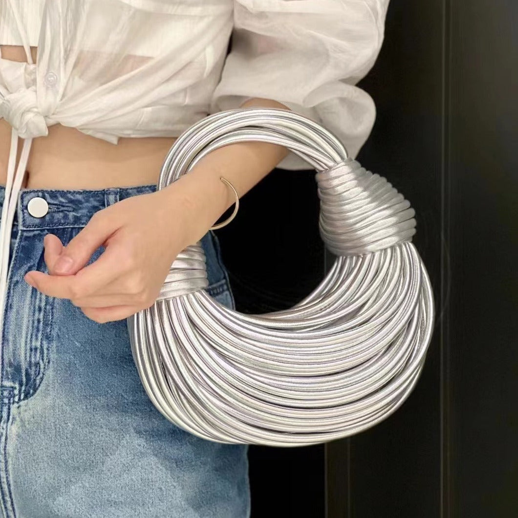 Gold Vegan Leather Bag with Knotted Handle