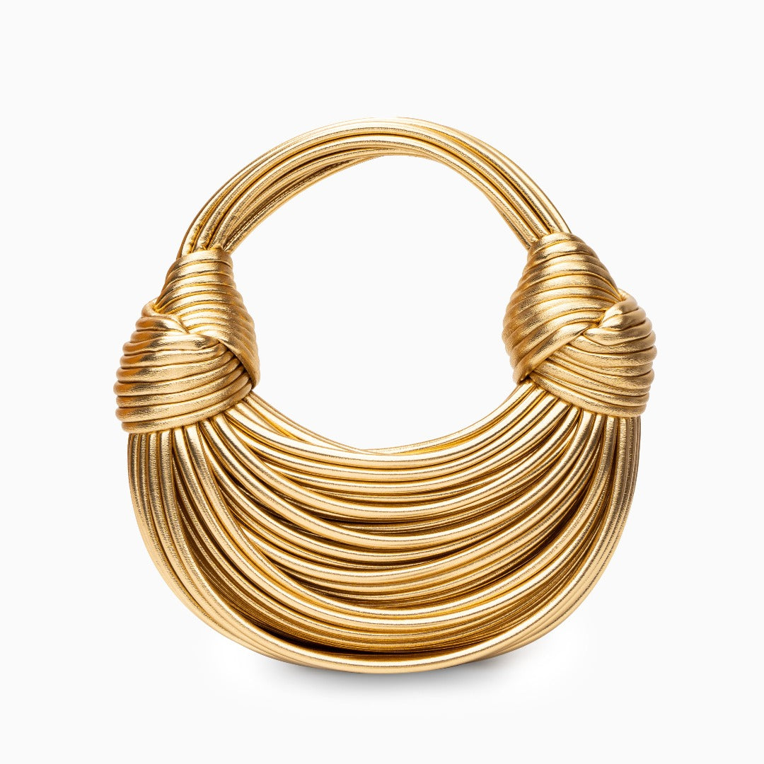 Gold Vegan Leather Bag with Knotted Handle