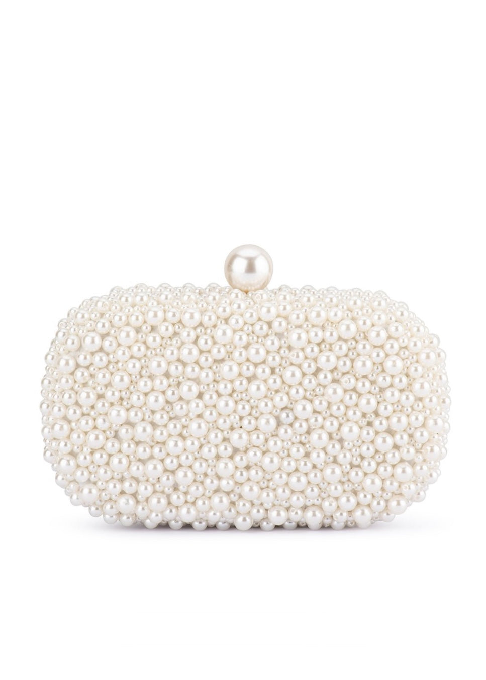 Hand Beaded Pearl Clutch with Silver Chain
