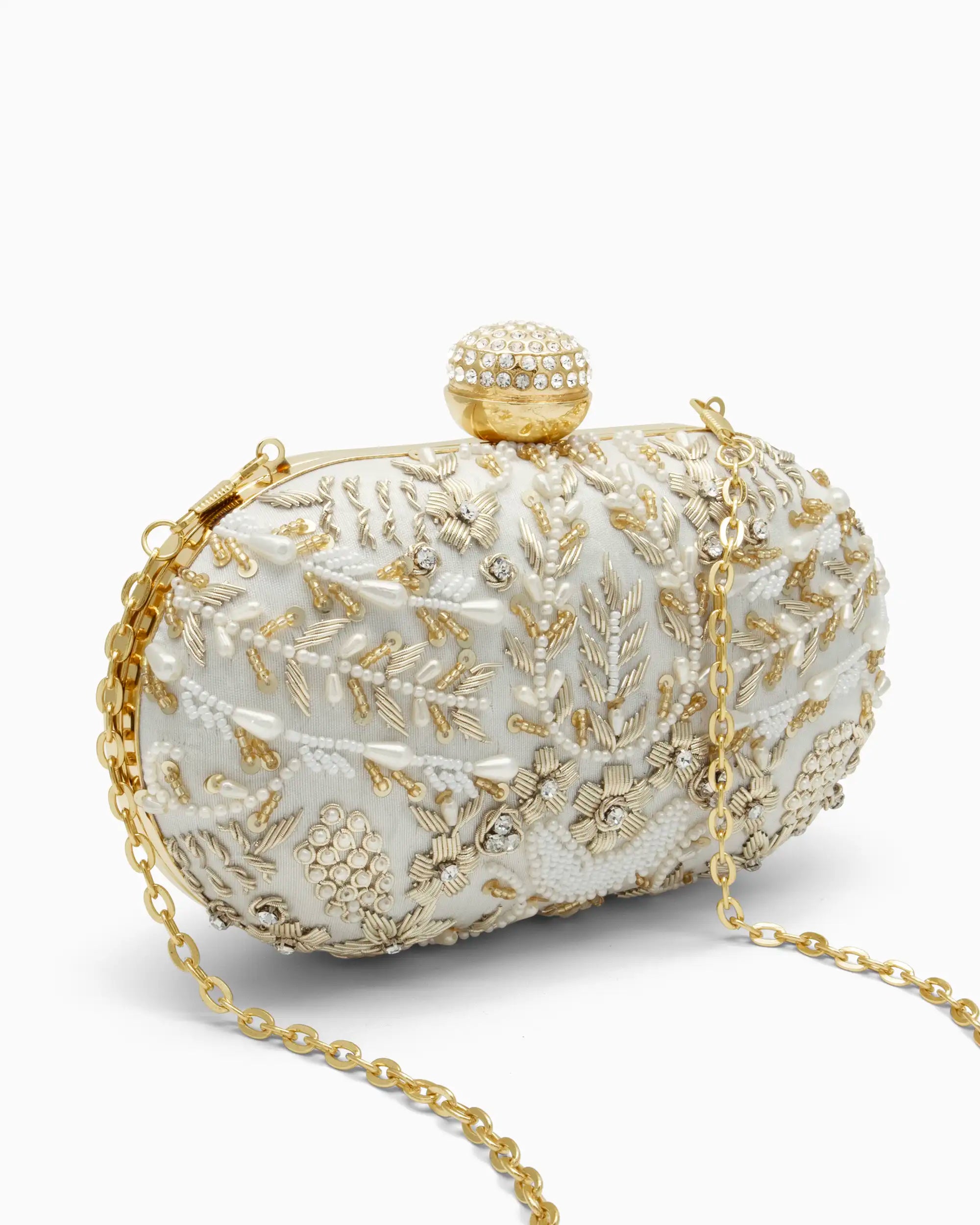 Ivory Pearl Bridal Clutch with Floral Beading