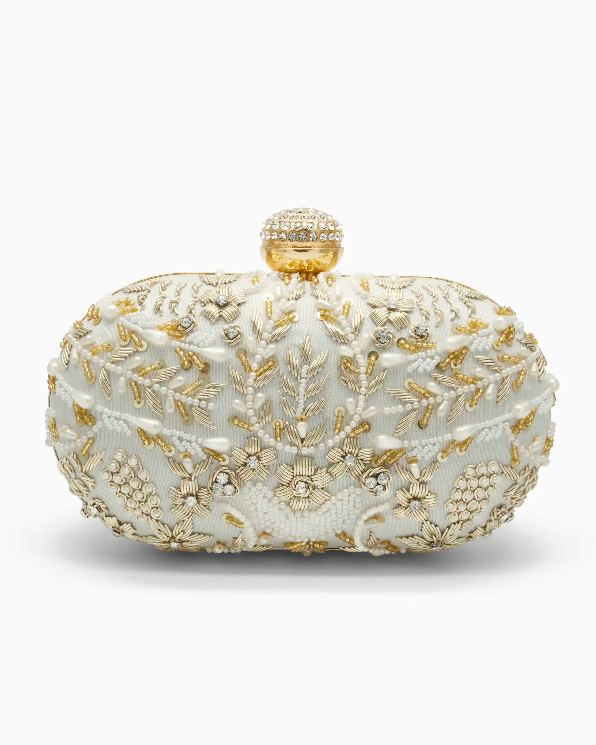 Ivory Pearl Bridal Clutch with Floral Beading
