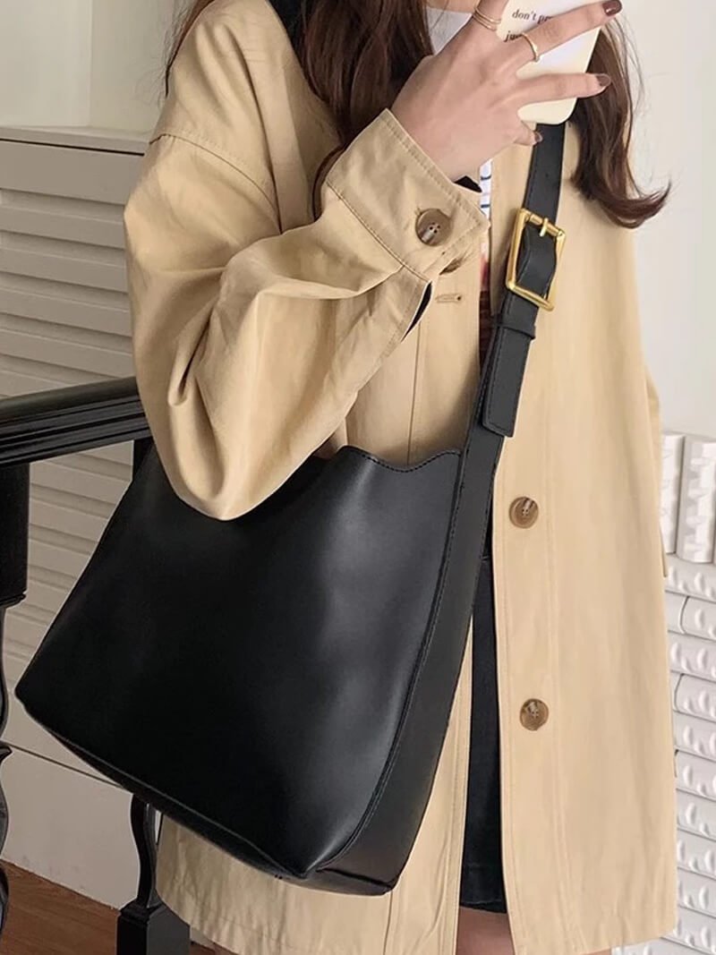 Leather Shoulder Bag with Matching Mini Pouch