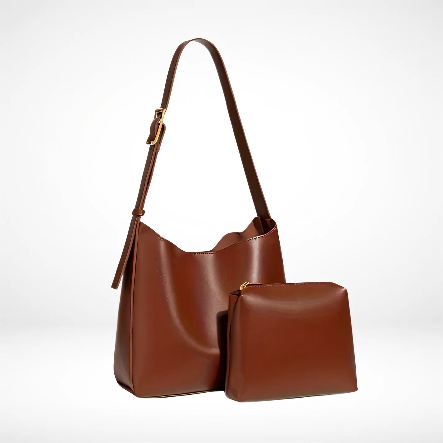 Leather Shoulder Bag with Matching Mini Pouch