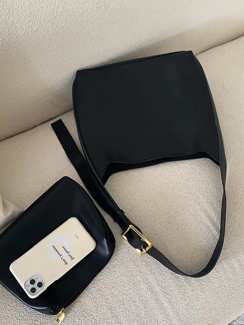 Leather Shoulder Bag with Matching Mini Pouch