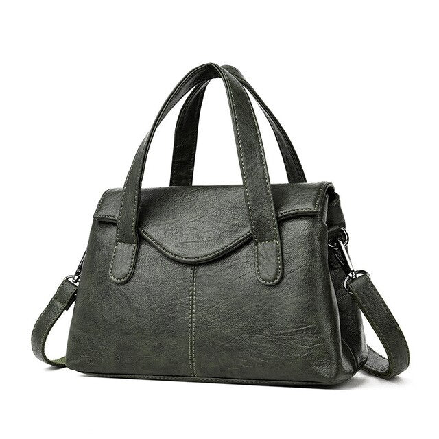 PU Leather Satchel with Top Handles and Strap