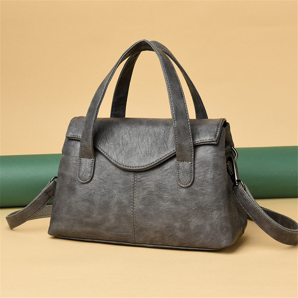 PU Leather Satchel with Top Handles and Strap