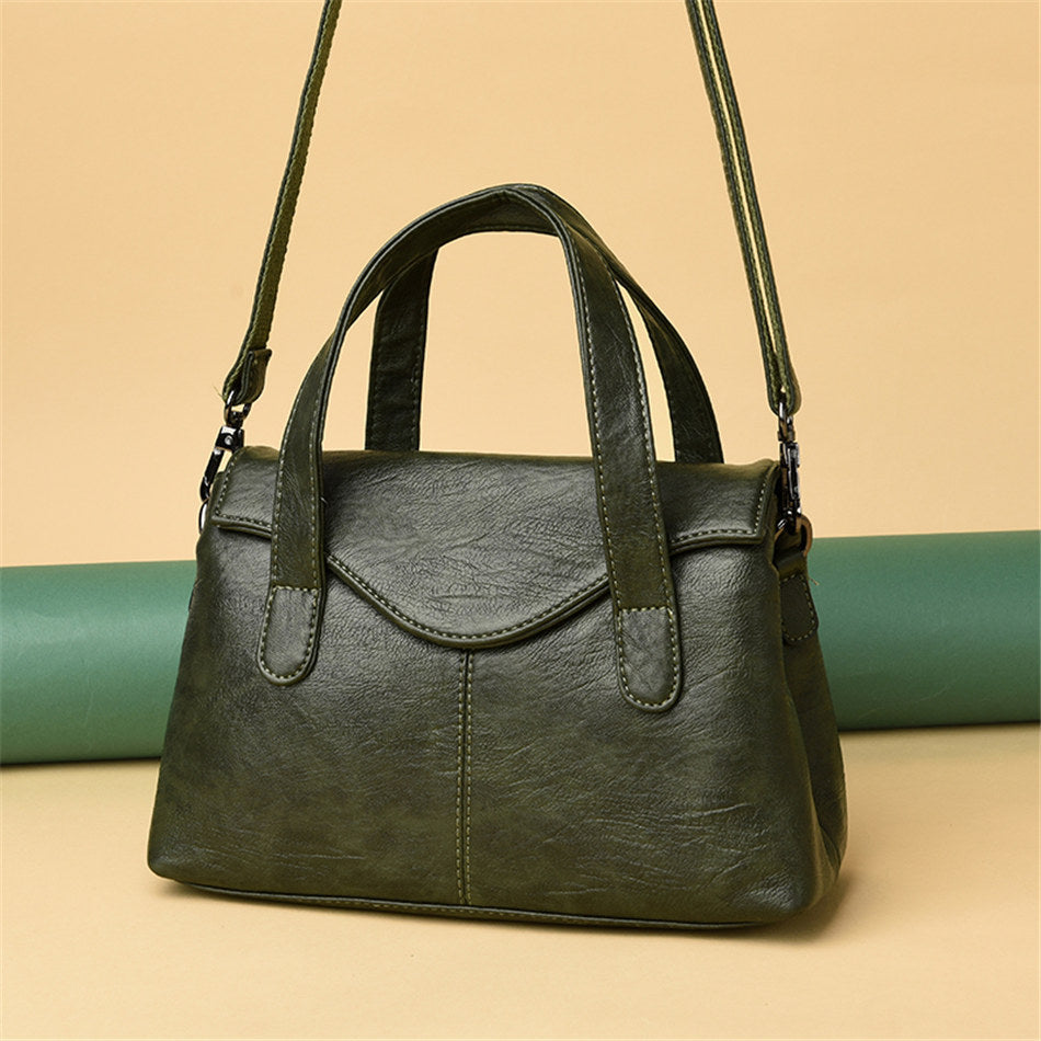 PU Leather Satchel with Top Handles and Strap