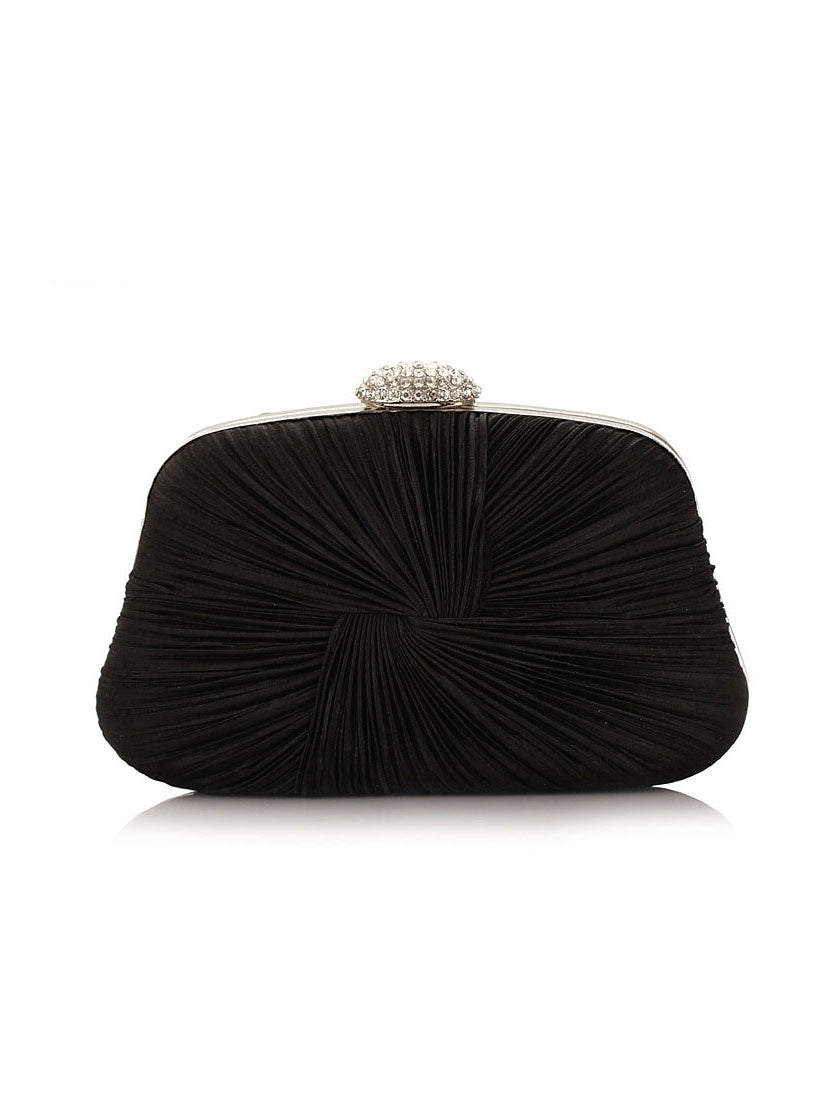 Pleated Polyester Clutch with Crystal Clasp