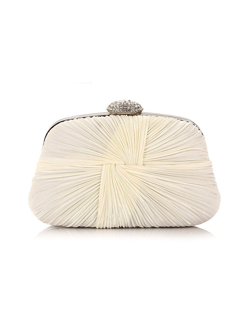 Pleated Polyester Clutch with Crystal Clasp