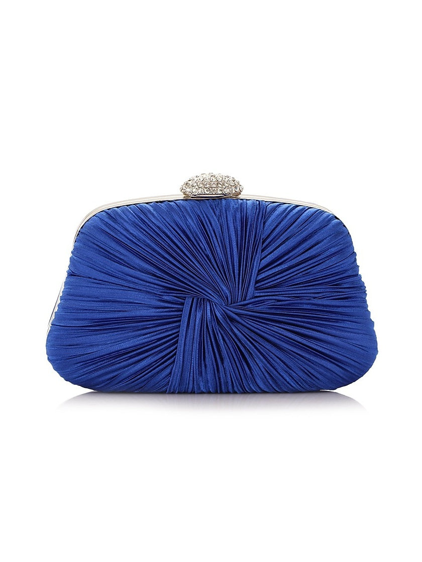 Pleated Polyester Clutch with Crystal Clasp
