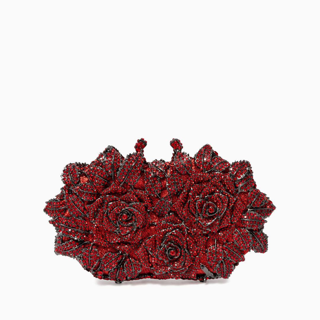 Rose Floral Clutch with Rhinestones and Chain