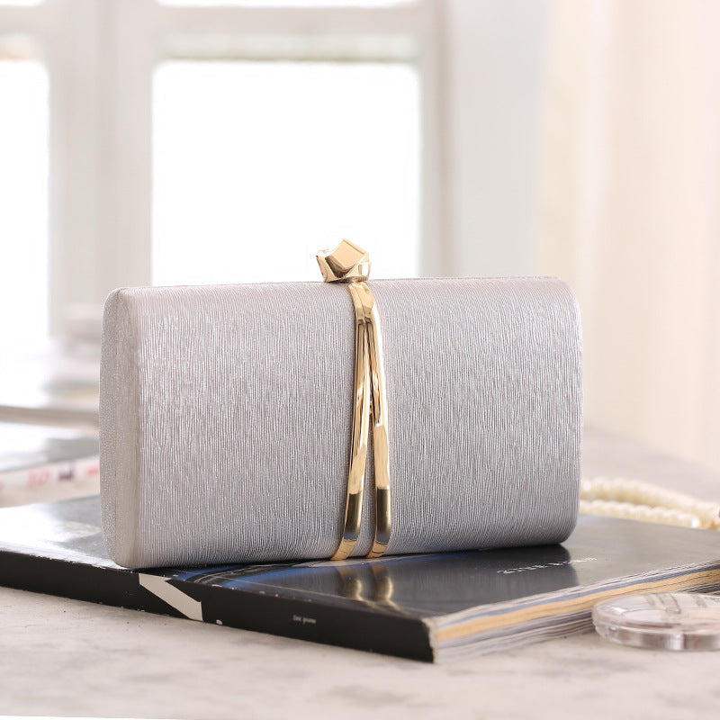 Textured Clutch Bag with Gold Metal Accent