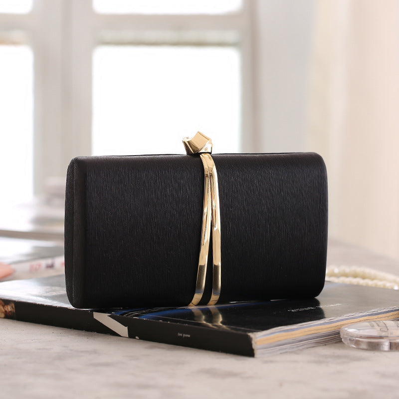 Textured Clutch Bag with Gold Metal Accent