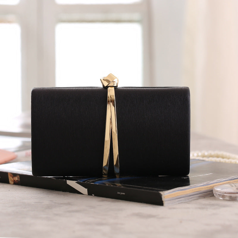 Textured Clutch Bag with Gold Metal Accent
