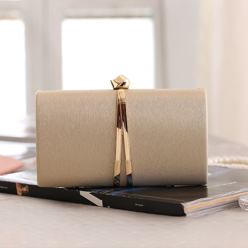 Textured Clutch Bag with Gold Metal Accent