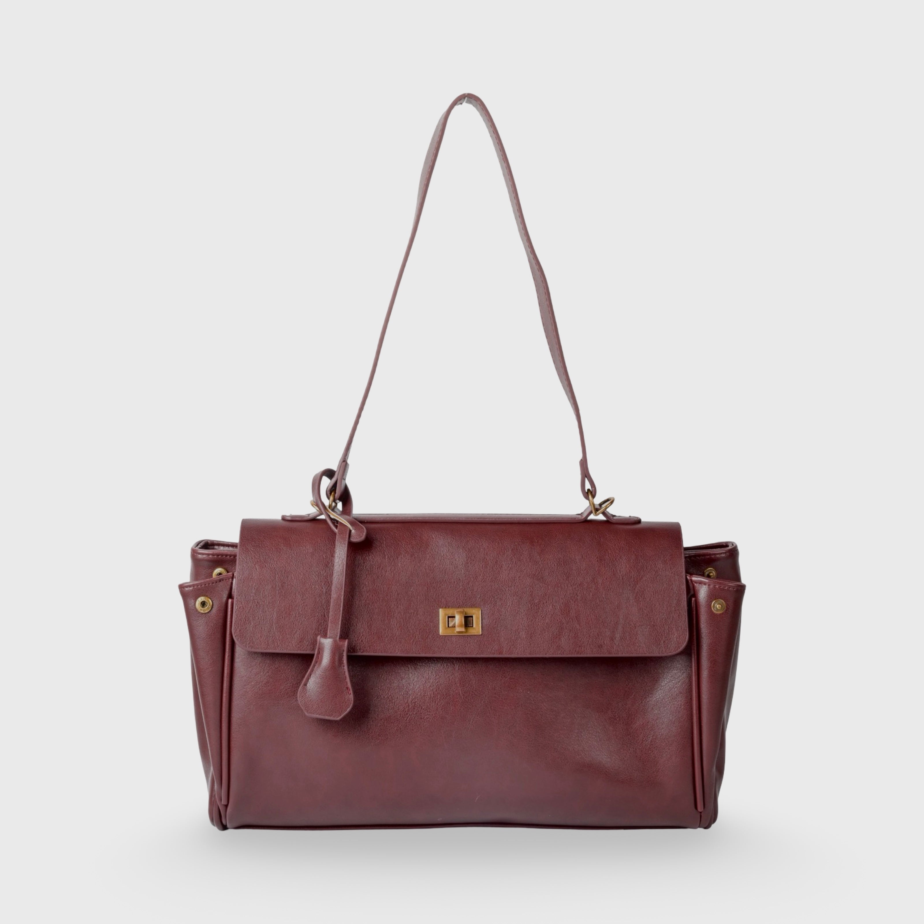 Vintage Vegan Leather Bag with Gold Turn Lock