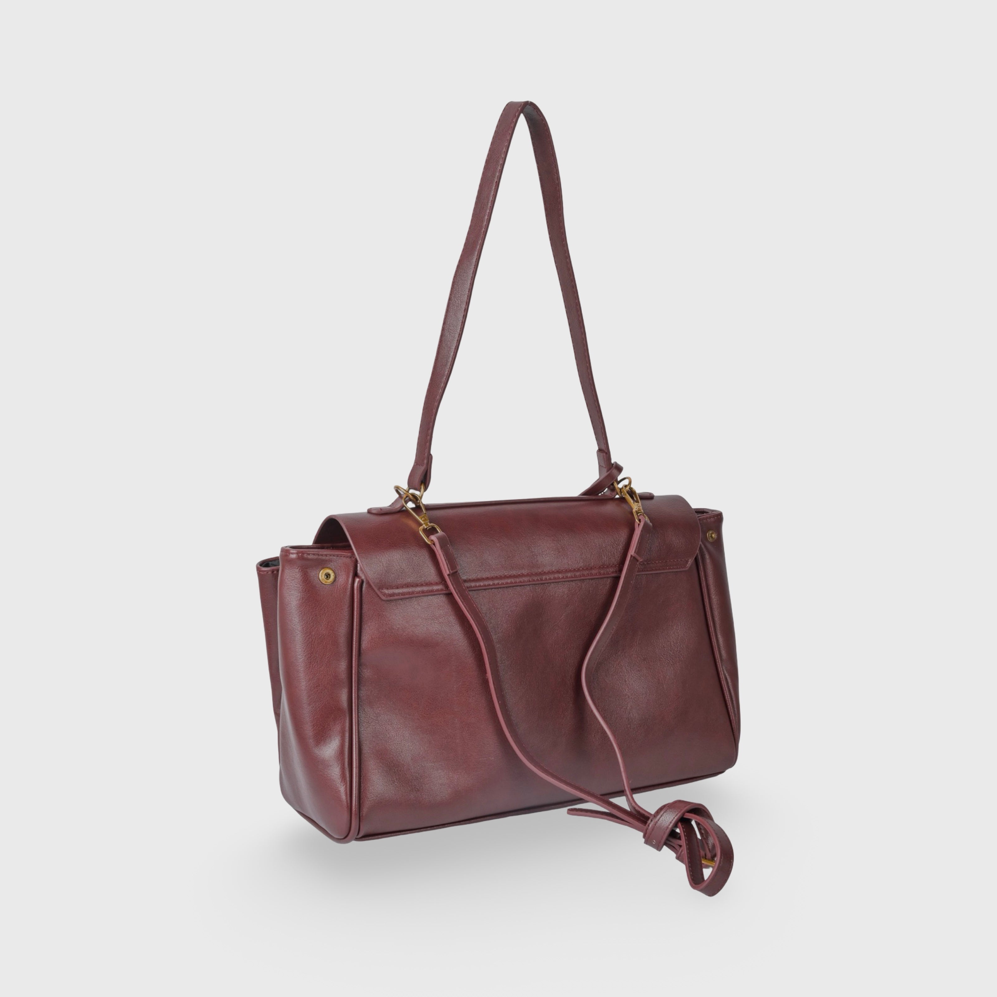 Vintage Vegan Leather Bag with Gold Turn Lock