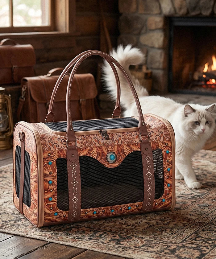 Western Pet Carrier Bag with Mesh and Strap