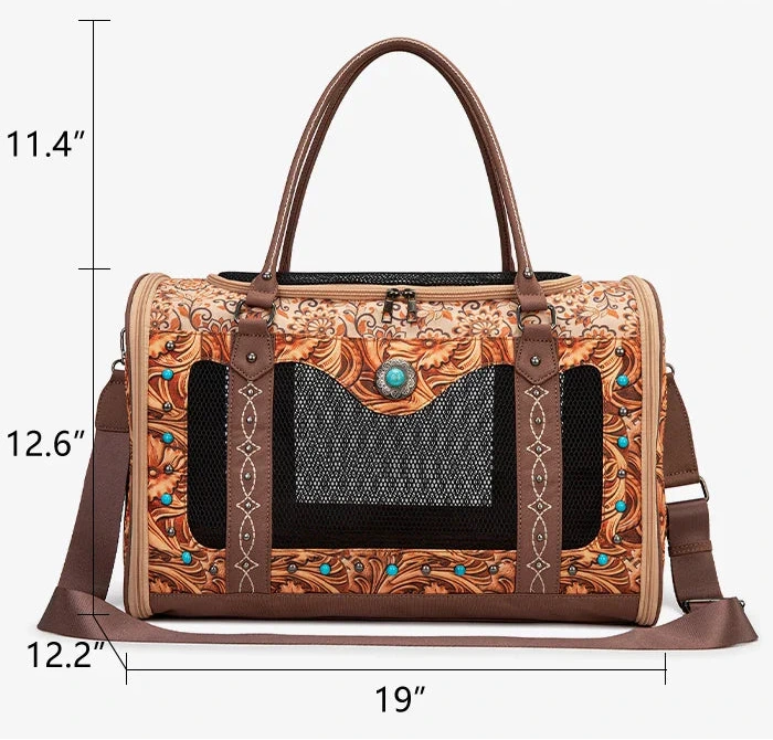 Western Pet Carrier Bag with Mesh and Strap