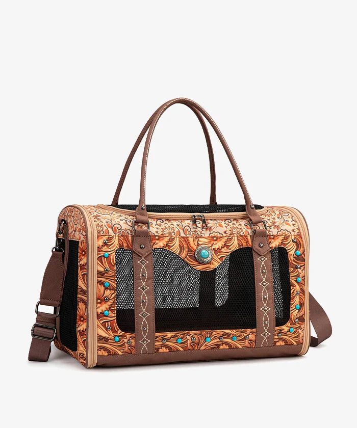 Western Pet Carrier Bag with Mesh and Strap