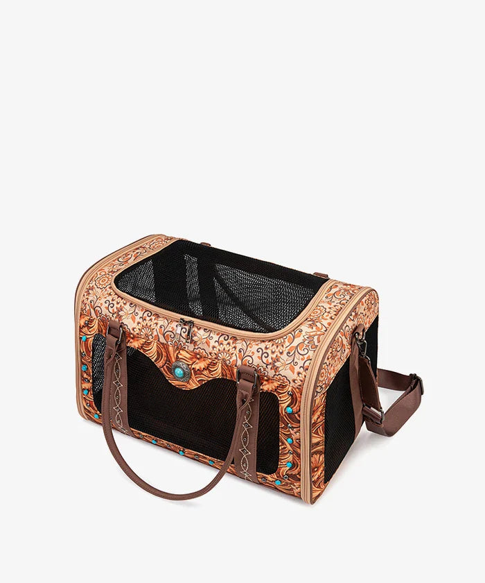Western Pet Carrier Bag with Mesh and Strap