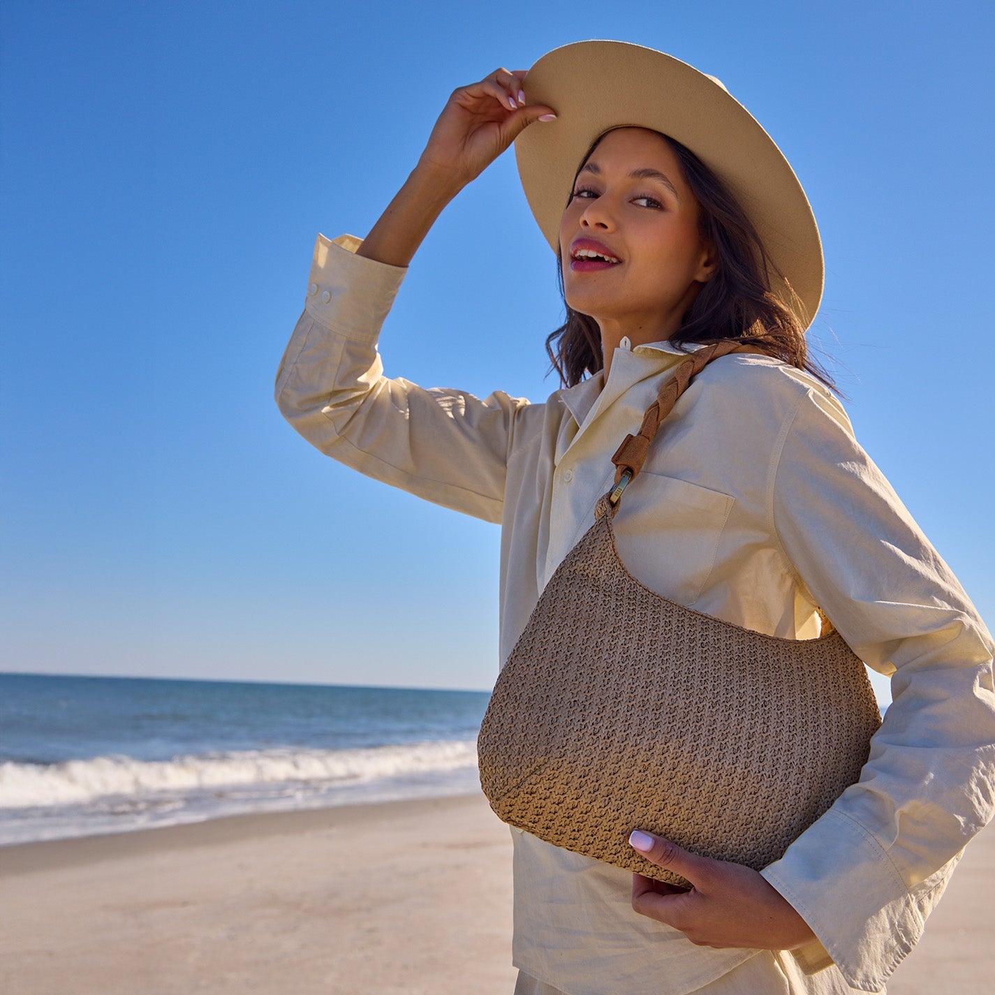 Woven Straw Shoulder Bag with Braided Strap