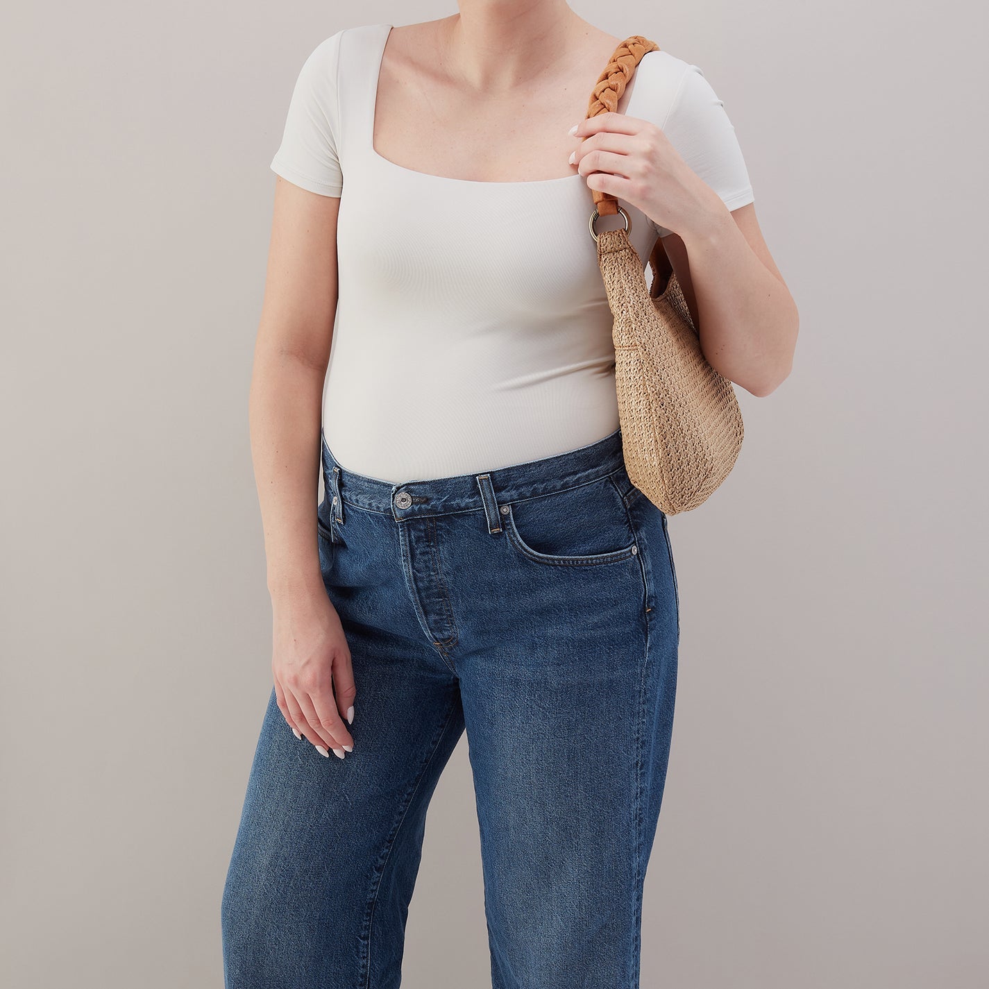 Woven Straw Shoulder Bag with Braided Strap