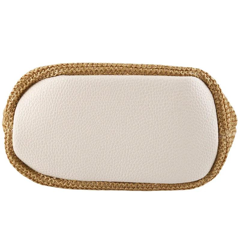 Woven Straw Tote with Fabric Handles and Snap